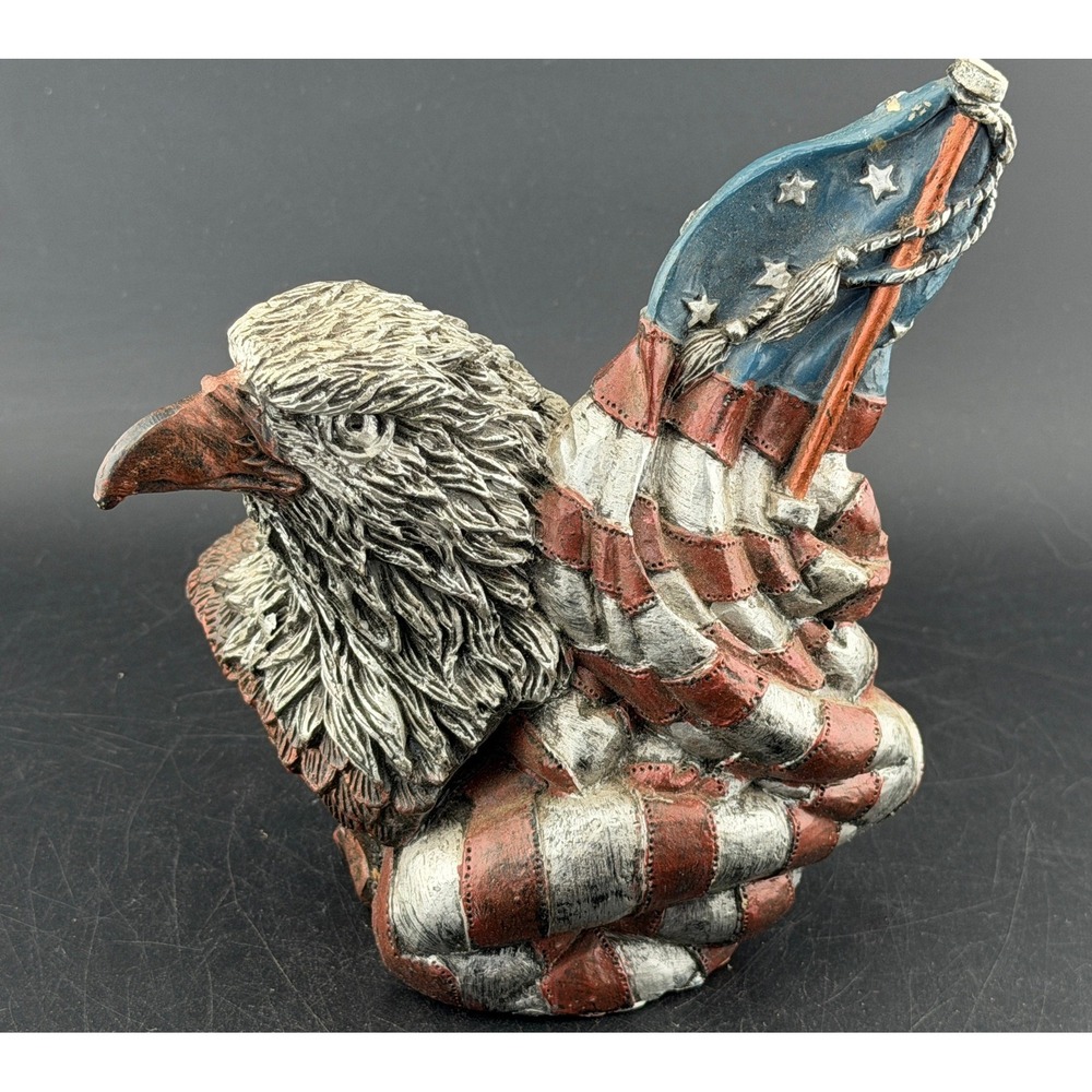 Youngs Inc Patriotic Bald Eagle Bust-Figurine American Flag, Resin Sculpture